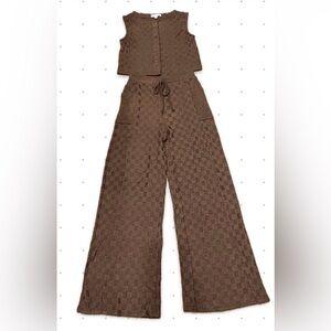 Kirious Los Angeles 2-Piece Knit Set: Button-Front Vest & Wide-Leg Pants XS NWT